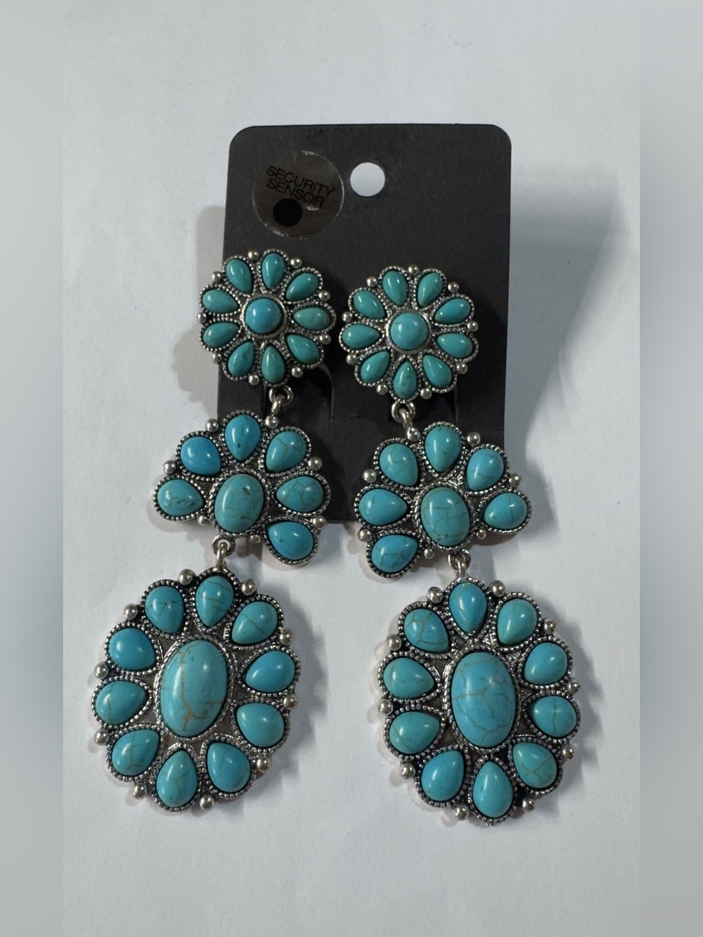 3.3” CLIP-ON Turquoise Statement Drop Earrings - Women Jewelry